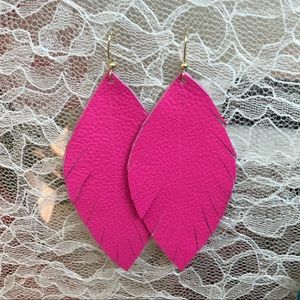 Hot pink feather earrings
